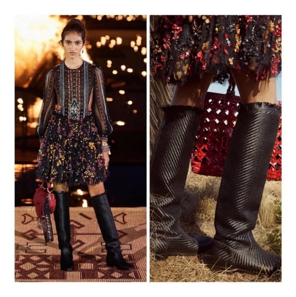 Christian Dior Black Global OTK Woven Intrecciato Riding Boot Size 38 ~ New! - Picture 2 of 10